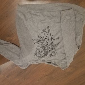 Off the shoulder grey sweatshirt